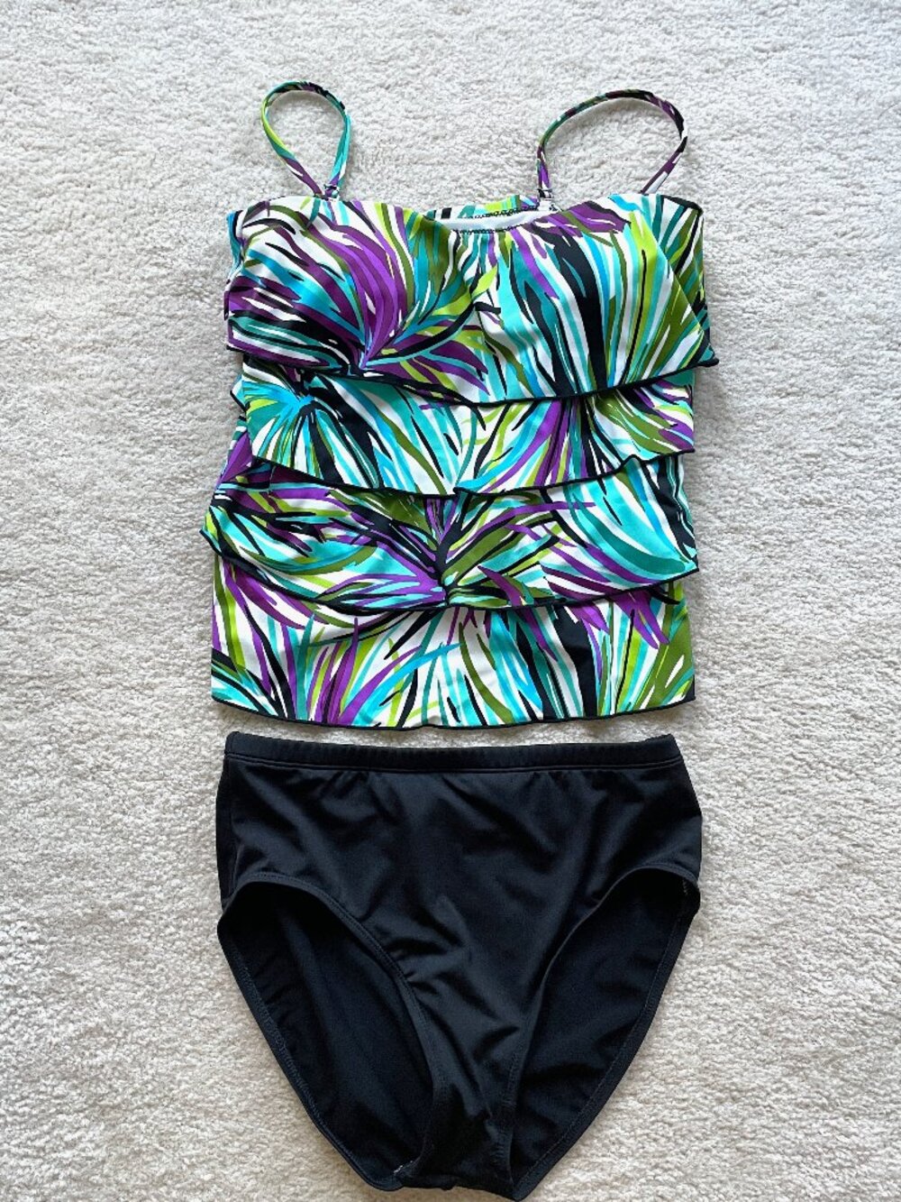 Caribbean Joe Swimsuit Tankini Top w/Off Brand Bottoms, Sz 8, Like New
